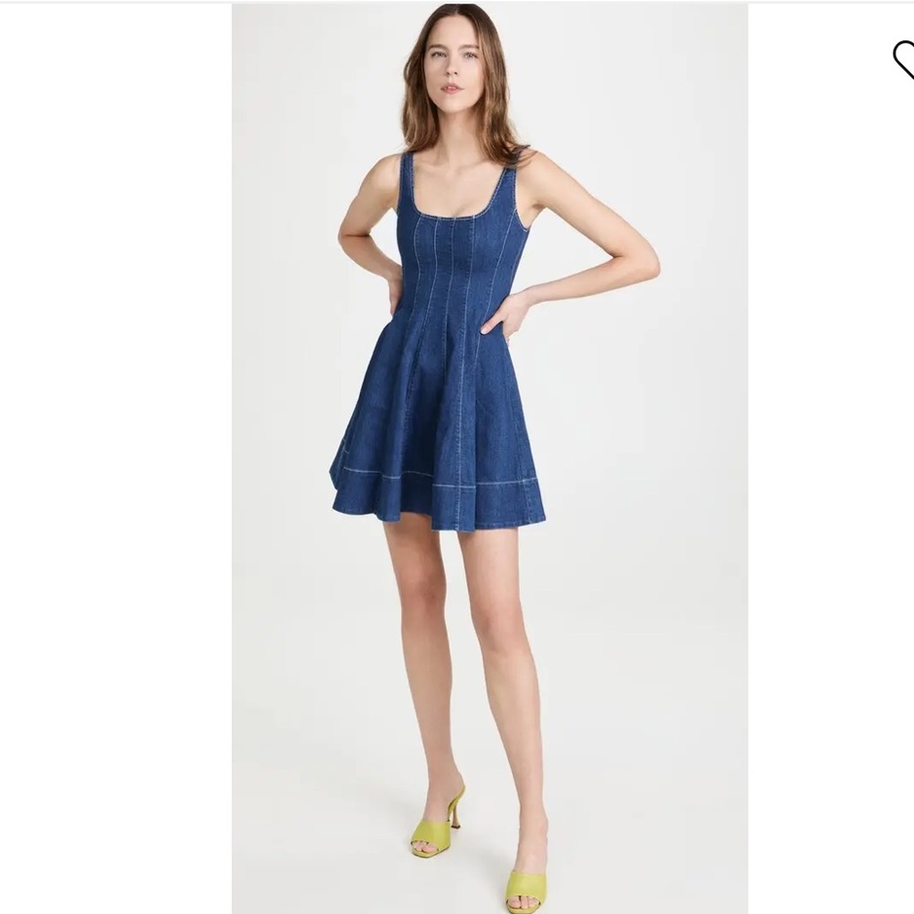 STAUD Wells Mini Dress Denim Fit And Flare 12 - Picture 2 of 13